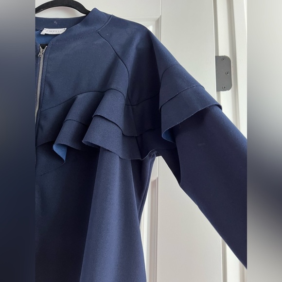 EMELIA Ruffle Bomber Jacket in Navy Women’s Size Large - Picture 6 of 10